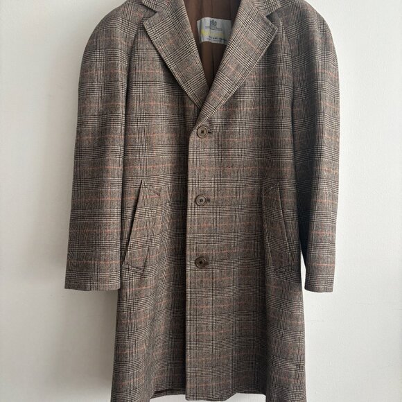 VTG Aquascutum England Showerproof Wool Glencheck Balmacaan Overcoat 40-42/Large - Picture 11 of 16